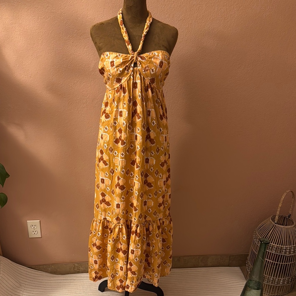 AERIE Floral Yellow Halter Maxi Dress